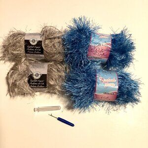 Blue & Taupe Eyelash Yarn + 1 Knit Picker Mending Knitting Crochet Skein